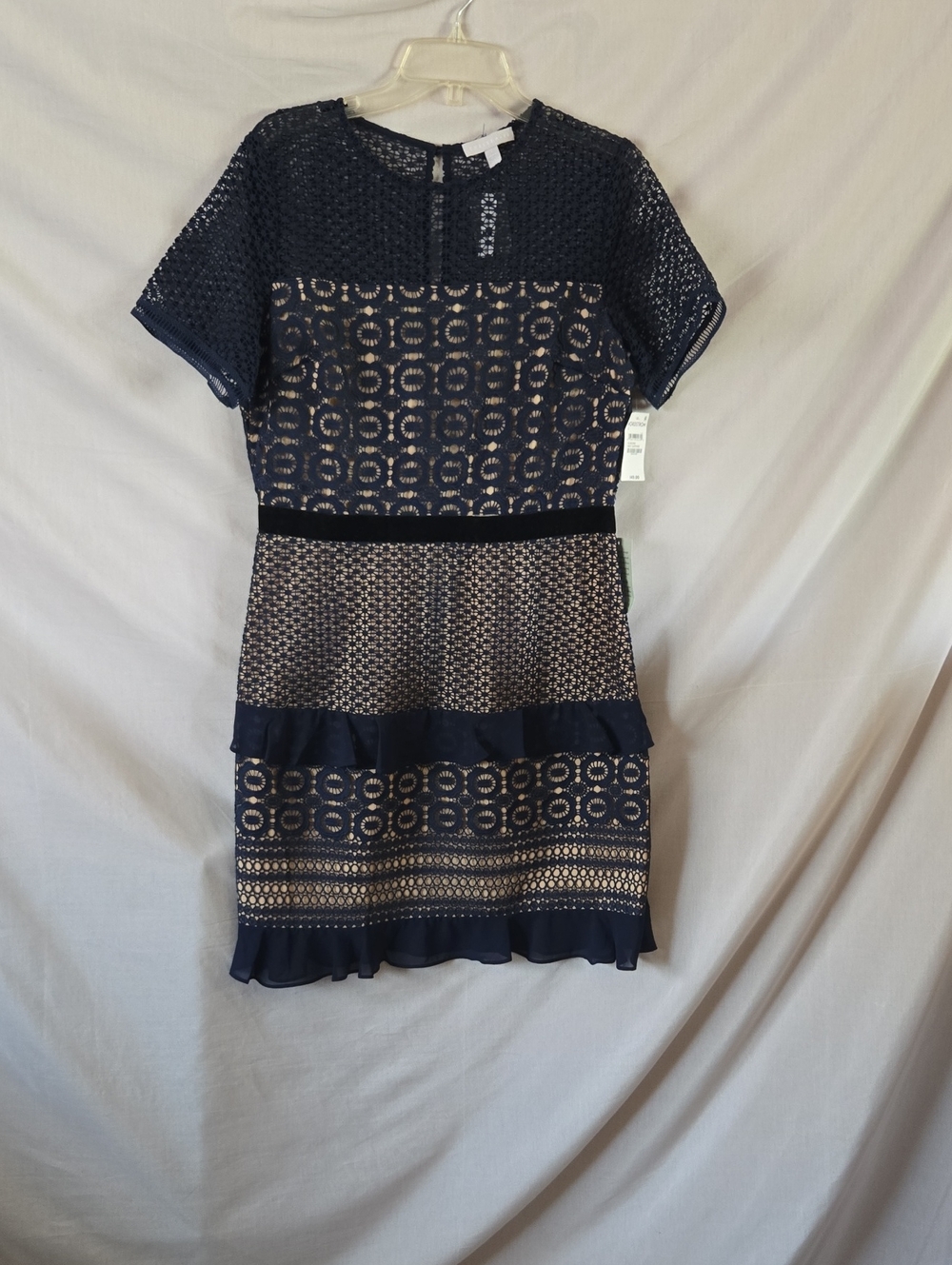 Chelsea28 Navy & Cream Lace Mix Short Sleeve Mini Dress